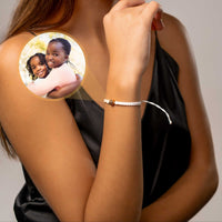 Thumbnail for White Photo Bracelet on a woman's wrist featuring a personalized photo pendant, by Brother & Sisters.