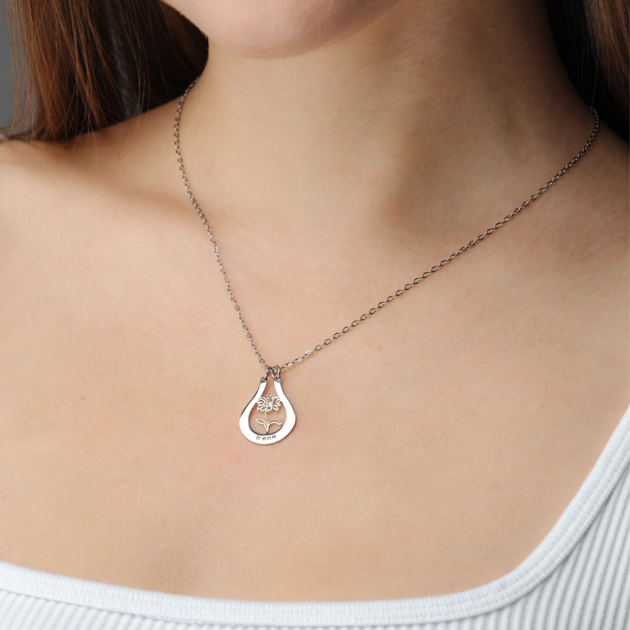 Custom Name & Birth Flower Necklace – Personalized Jewelry for Women - Custom Name Necklace - Personalized Gift - Birthday Gifts for Her - Custom Necklace Necklace Silver / April - Daisy Brother & Sisters