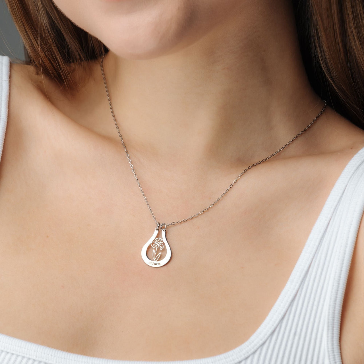 Custom Name & Birth Flower Necklace – Personalized Jewelry for Women - Custom Name Necklace - Personalized Gift - Birthday Gifts for Her - Custom Necklace Necklace Silver / February - Iris Brother & Sisters