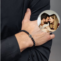 Thumbnail for Man Bracelet - Men's Personalised Bracelet - Minimalist Personalized Photo Bracelet - Personalized Gift for Men - Custom Jewelry for Him - Custom Bracelet Picture - Personalised Photo Gift Bracelet Black / Silver Brother & Sisters