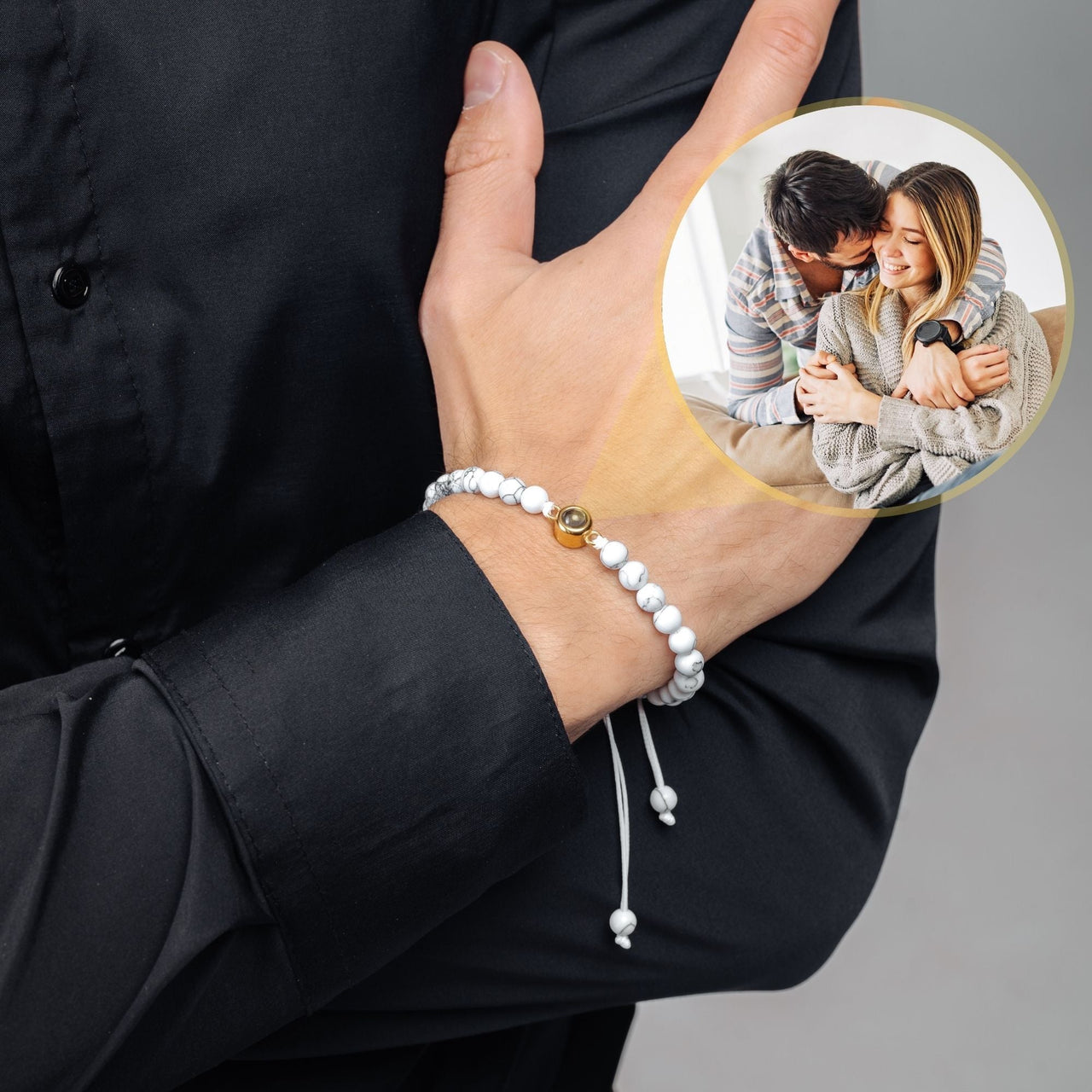 Man Bracelet - Men's Personalised Bracelet - Minimalist Personalized Photo Bracelet - Personalized Gift for Men - Custom Jewelry for Him - Custom Bracelet Picture - Personalised Photo Gift Bracelet White / Gold Brother & Sisters