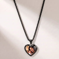 Thumbnail for Secret Classic Heart Photo Necklace in black, heart pendant on a box chain showing the hidden photo | SKU: TPH-CHTN-BLACK-SMALL