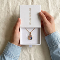 Thumbnail for The gold drop photo necklace with a wedding photo in the Brother & Sisters gift box | SKU: TPH-DRPN-GOLD