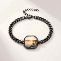 Thumbnail for Secret Octagon Photo Bracelet in black, octagon charm on a curb chain with the hidden photo revealed by warmth | SKU: TPH-OCTB-BLACK-18