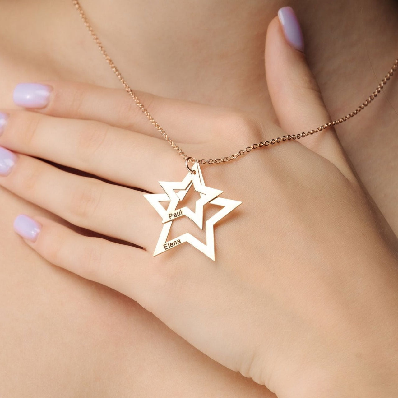 Stars Name Necklace - Custom Name Necklace - Gifts for Mother's Day - Gifts for Mom - Personalized Gift Necklace Rose Gold / 2 Stars Brother & Sisters