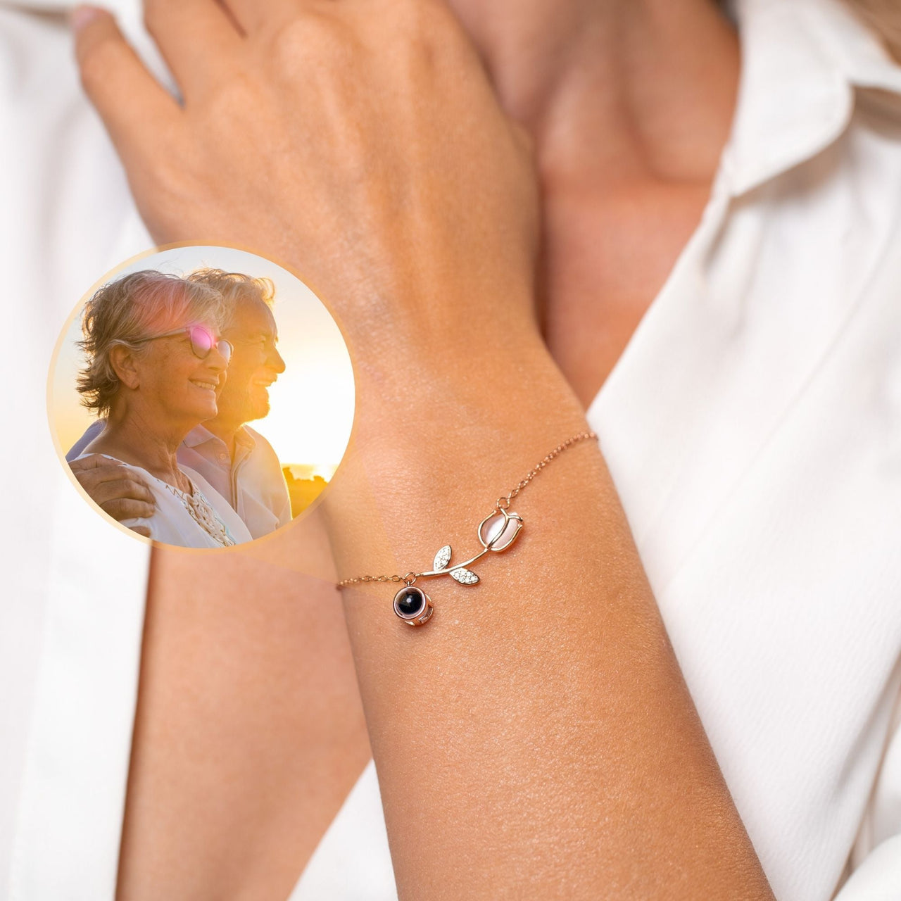 Tulip Personalized Photo Bracelet - Personalized Gift for Women - Custom Jewelry for Her - Custom Bracelet Picture - Personalised Photo Gift Bracelet Rose Gold Brother & Sisters