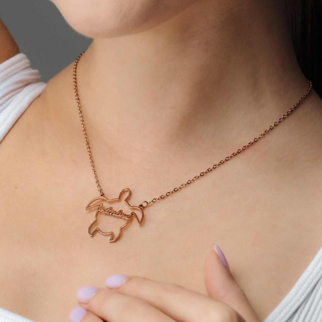 Turtle Name Necklace - Custom Name Necklace - Necklaces for Moms - Personalized Necklace - Necklace for Best Friend Necklace Rose Gold Brother & Sisters