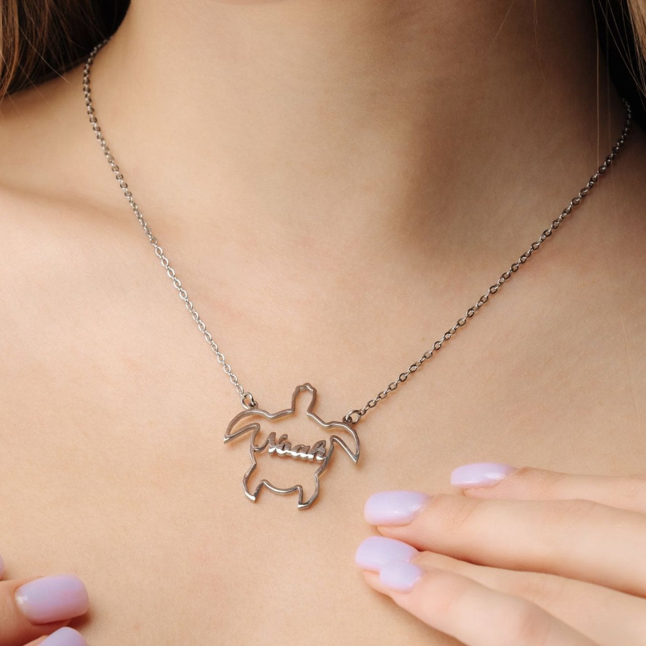Turtle Name Necklace - Custom Name Necklace - Necklaces for Moms - Personalized Necklace - Necklace for Best Friend Necklace Silver Brother & Sisters