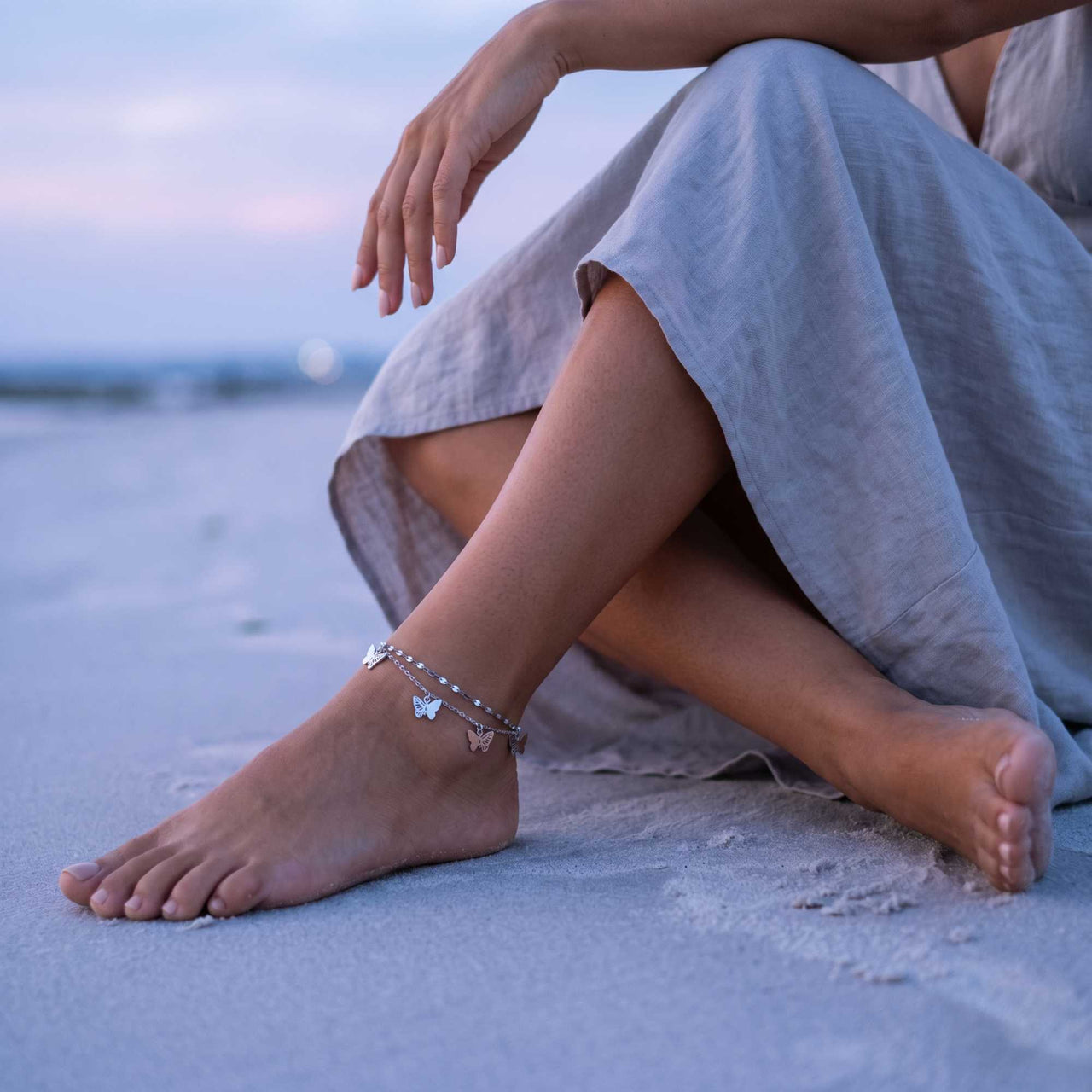 Fußkettchen Gold Schmetterling Zweilagig