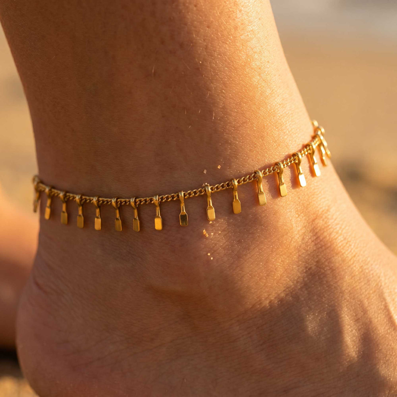Capri Fußkettchen Gold mit Fransen