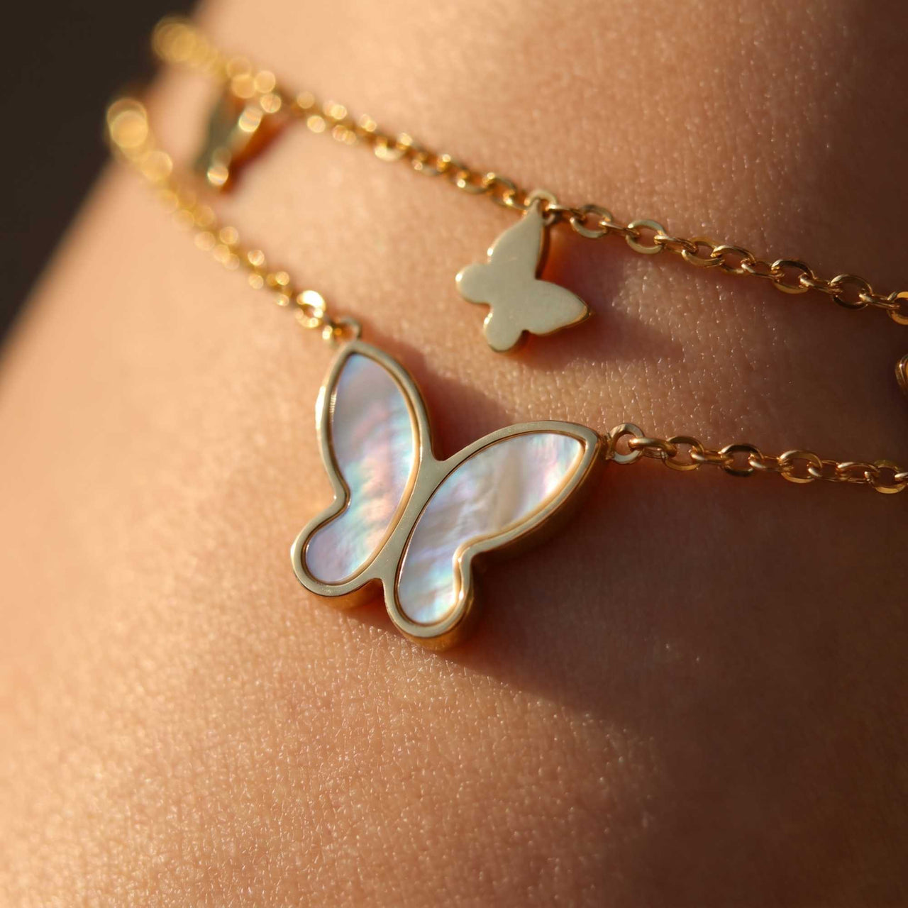 Fußkettchen Gold Schmetterling Perlmutt