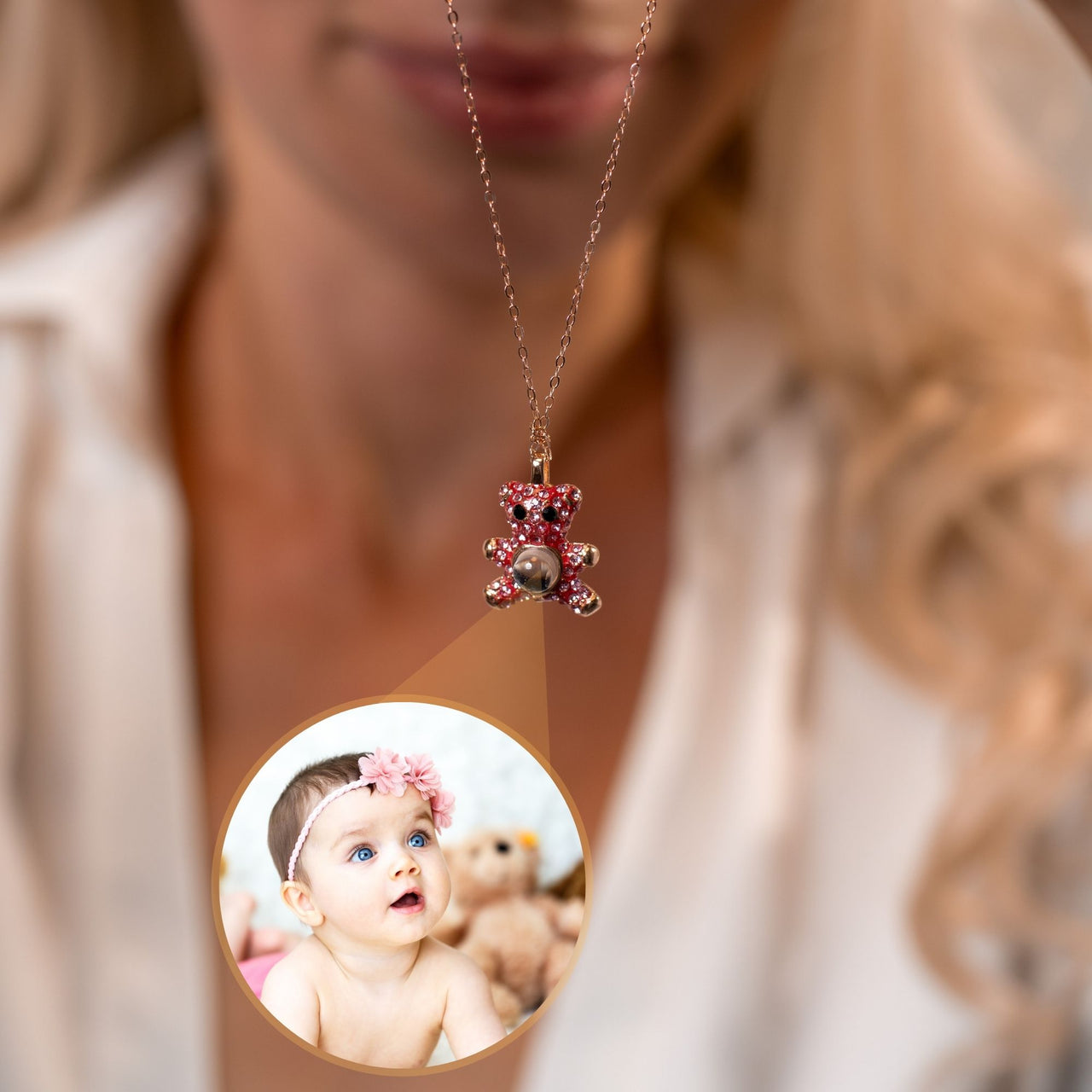 Teddy Bear Photo Necklace