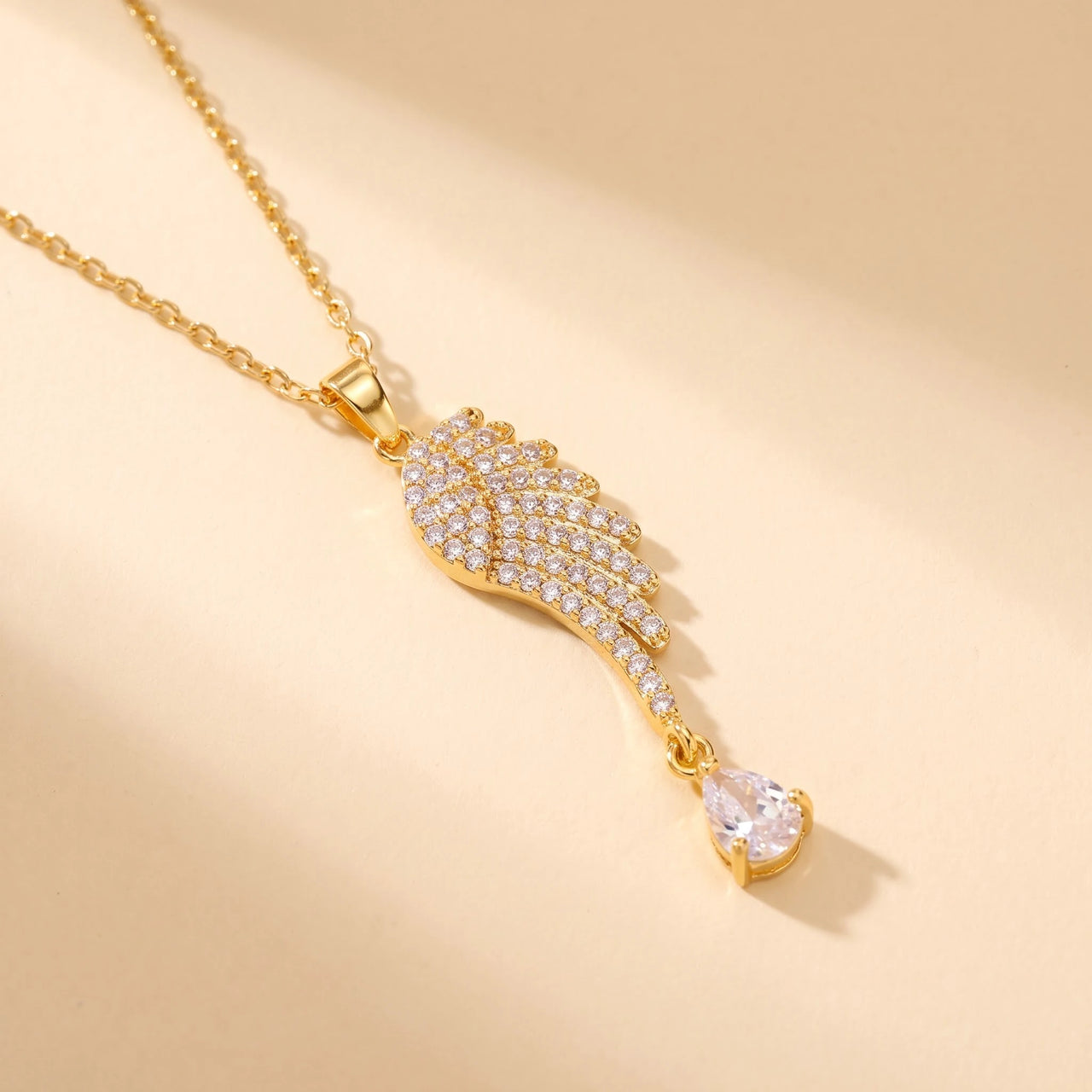 Angel Wing Drop Necklace, gold | SKU: 42005-gold