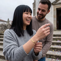 Thumbnail for Woman gently touching her gold bracelet | SKU: 42006-gold