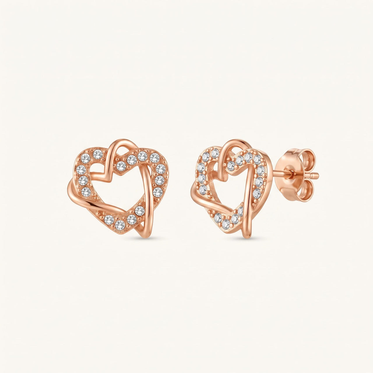 Herz ohrstecker — Produktfoto auf weißem Hintergrund, Roségold | SKU: 419593-rose-gold