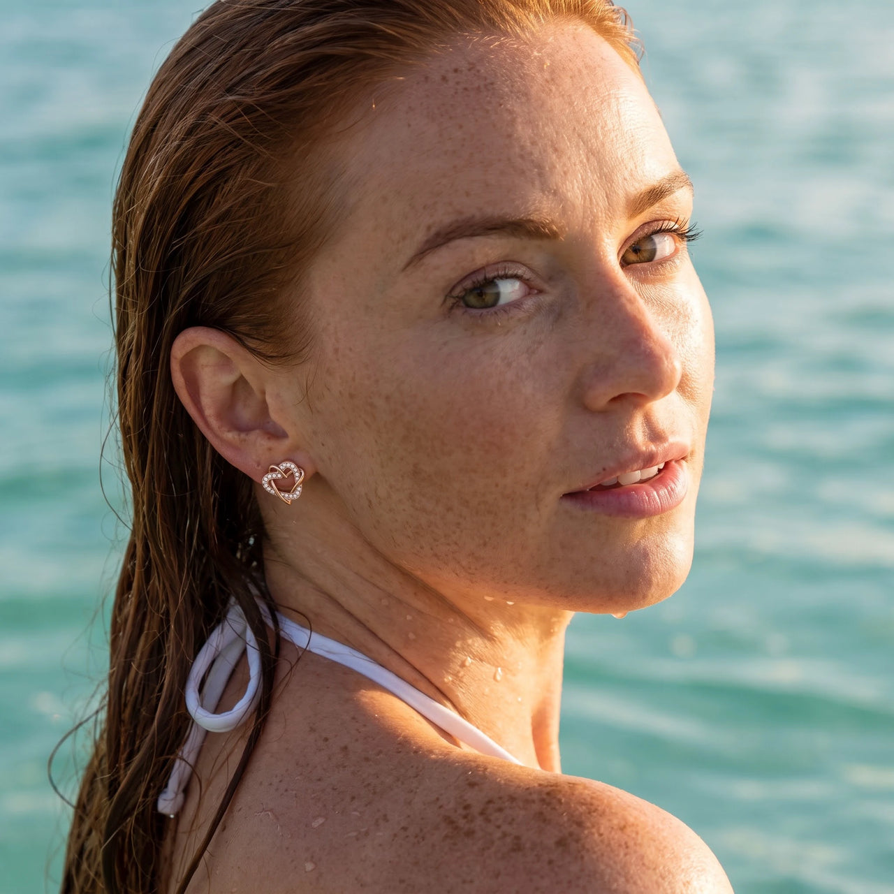 Ohrringe herz rosegold — im Wasser getragen, wasserfest, Roségold | SKU: 419593-rose-gold