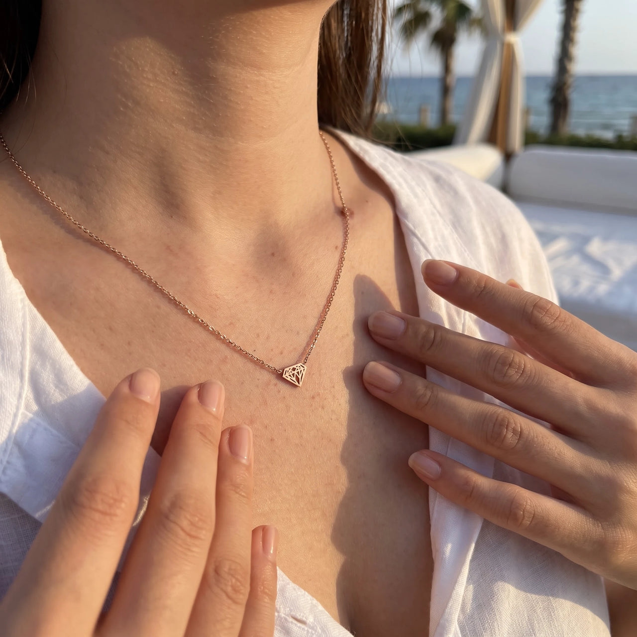 Geometrische kette — getragen, echte Größe, Roségold | SKU: 12791388-rose-gold