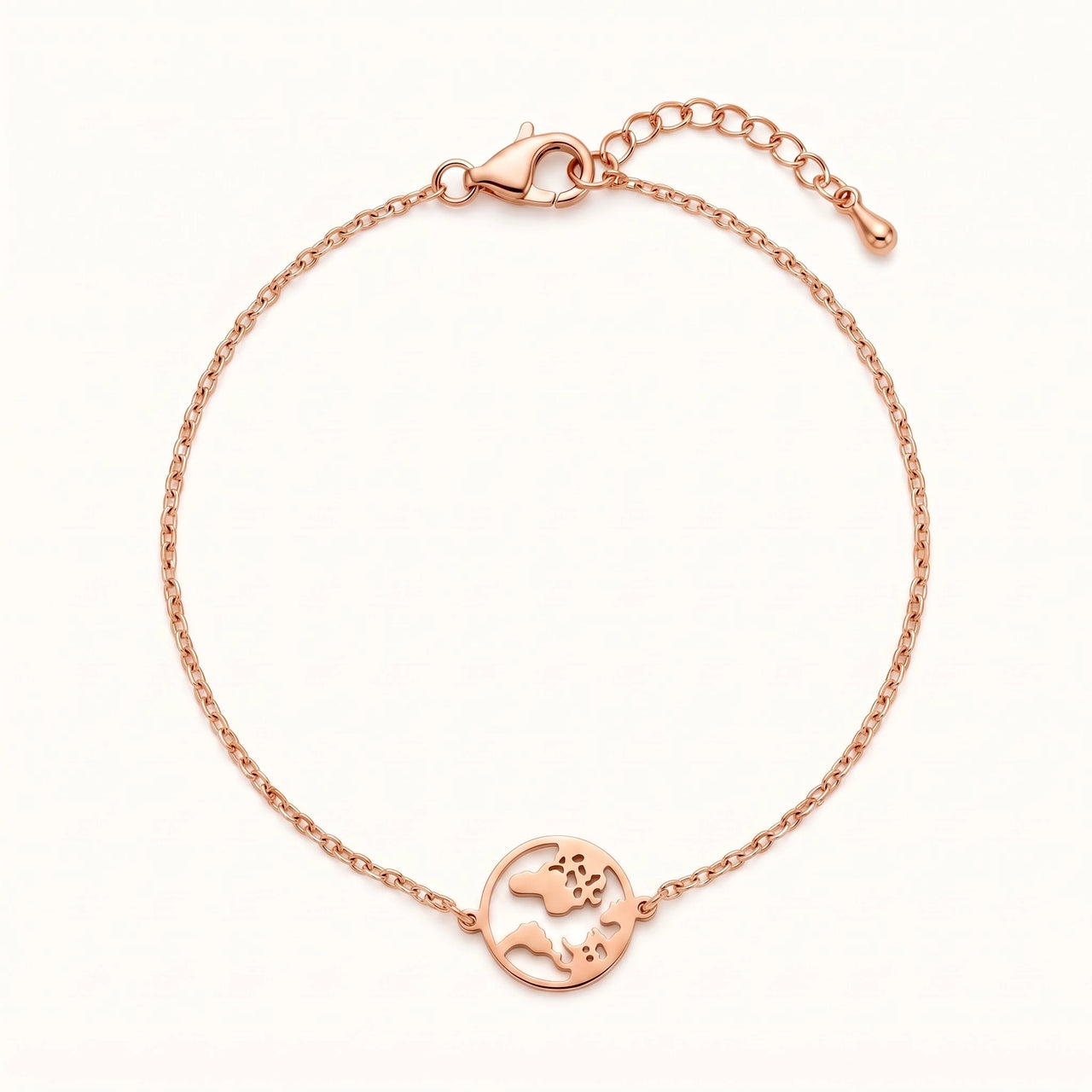 Weltkugel armband — Produktfoto auf weißem Hintergrund, Roségold | SKU: 22665062-rose-gold