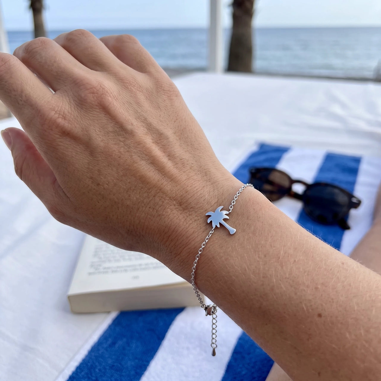 Palmen armband — getragen, echte Größe, Silber | SKU: 7819407-silver-plated