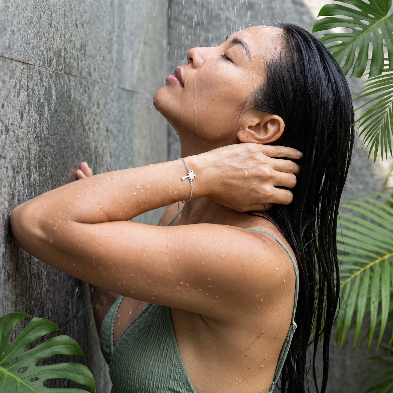 Palmen armband — unter der Dusche getragen, wasserfest, Silber | SKU: 7819407-silver-plated