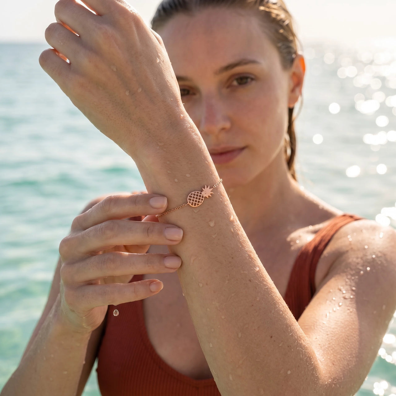 Zartes armband — im Wasser getragen, wasserfest, Roségold | SKU: 9178613-rose-gold