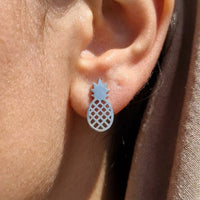 Thumbnail for Ananas ohrstecker — Nahaufnahme der Details, Silber | SKU: 437186-silver-plated