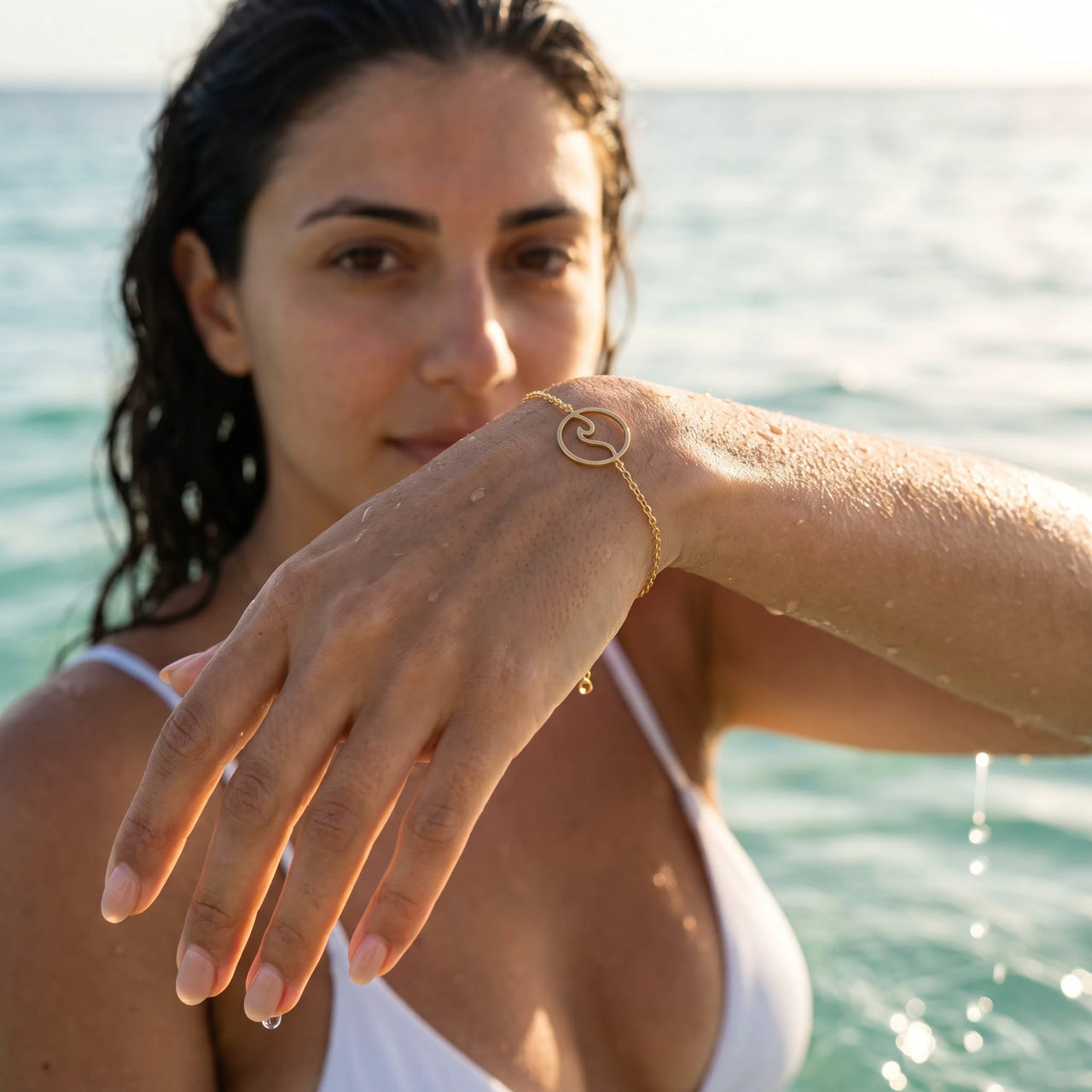 Welle armband — im Wasser getragen, wasserfest, Gold | SKU: 17429078-gold