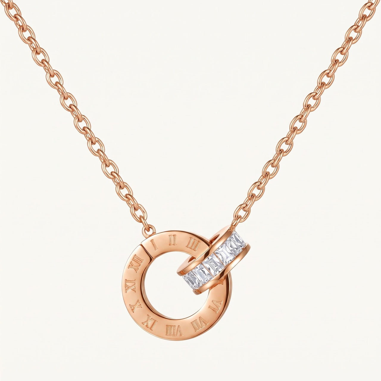 Kette zwei ringe — Produktfoto auf weißem Hintergrund, Roségold | SKU: 25535378-rose-gold