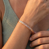 Thumbnail for Close-up of the Never Forget To Dream bracelet in rose gold worn | SKU: nftd-rg
