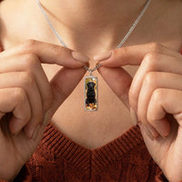Thumbnail for Looking down at the silver bar pendant in her fingers, her late labrador's photo revealed | SKU: TPH-BARN-SILVER