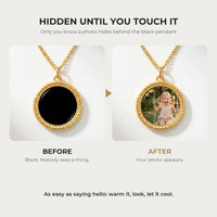 Thumbnail for Before and after: black gold round pendant, then the photo revealed by warmth | SKU: TPH-RNDN-GOLD