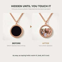 Thumbnail for Before and after: black rose gold round pendant, then the photo revealed by warmth | SKU: TPH-RNDN-ROSEGOLD