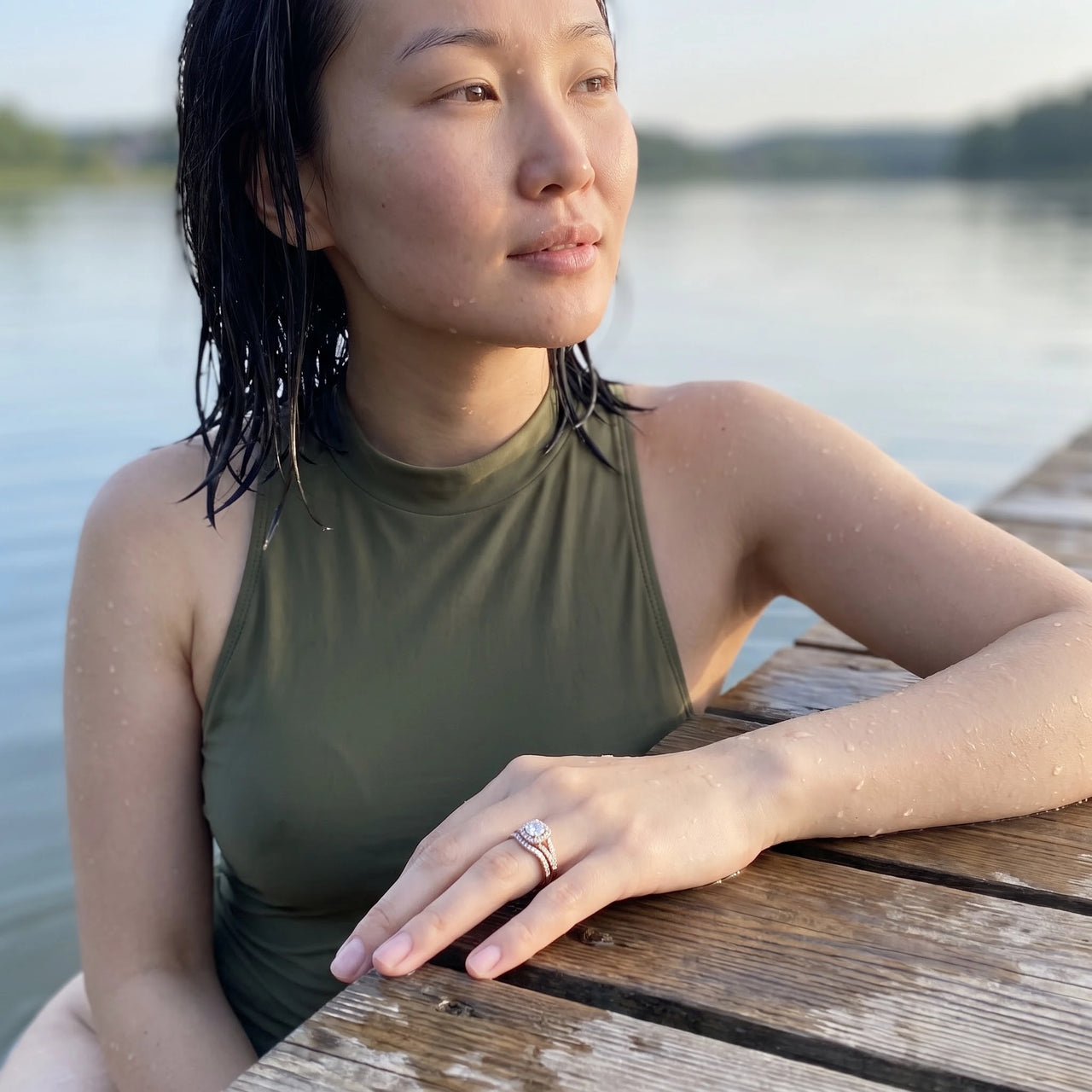 Halo ring — getragen am Wasser, Roségold | SKU: 497080-4.5-rose-gold