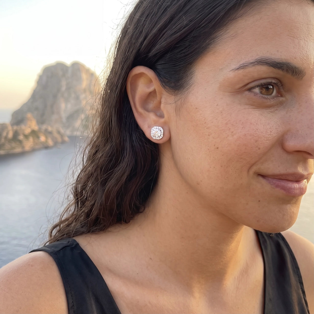 Silver stud earrings worn on a summer trip | SKU: 505263