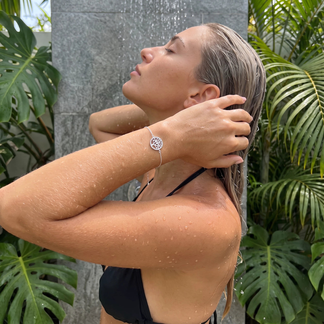 Lebensbaum armband — unter der Dusche getragen, wasserfest, Silber | SKU: 18963309-white-gold