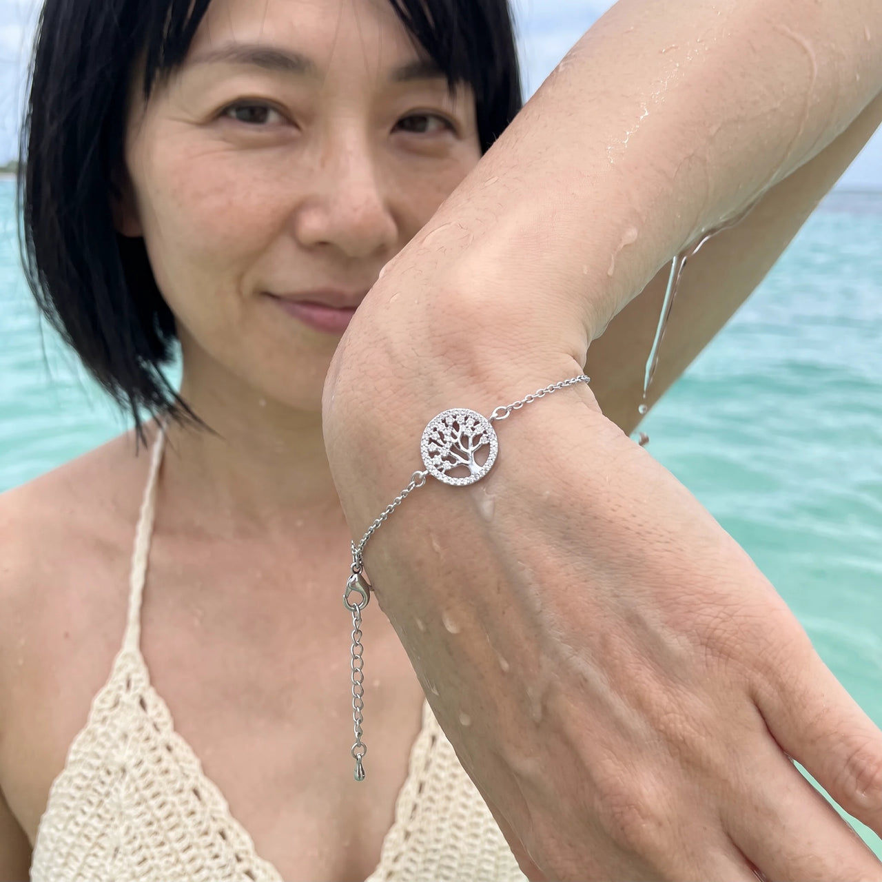 Lebensbaum armband — im Wasser getragen, wasserfest, Silber | SKU: 18963309-white-gold